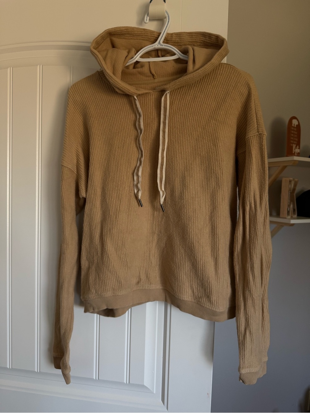 aerie Beige Waffle-Knit Hoodie